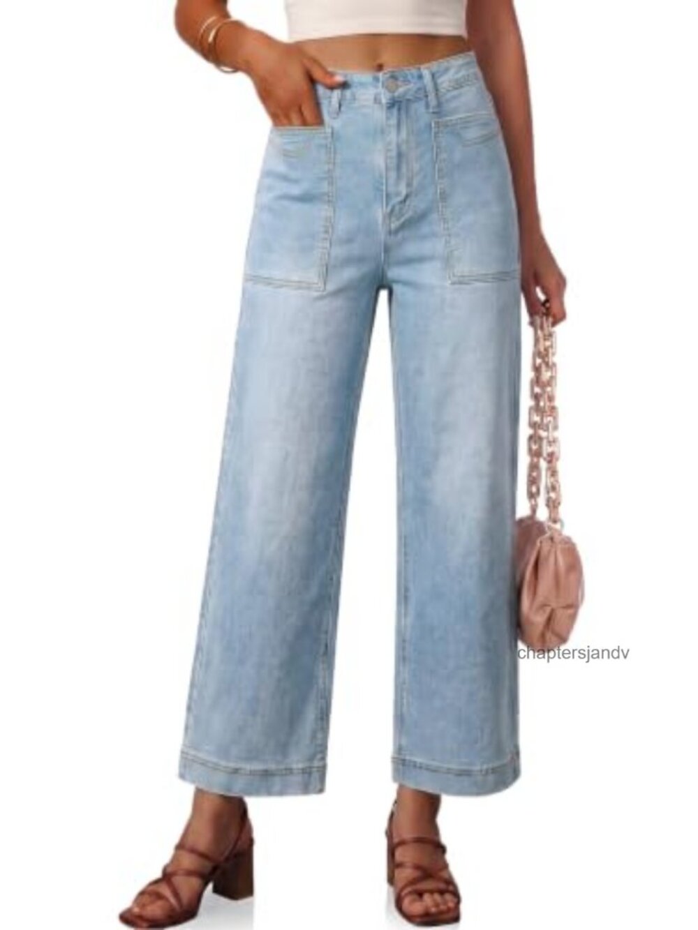 Wide Leg High Waisted Cropped Jeans Women Stretch Denim